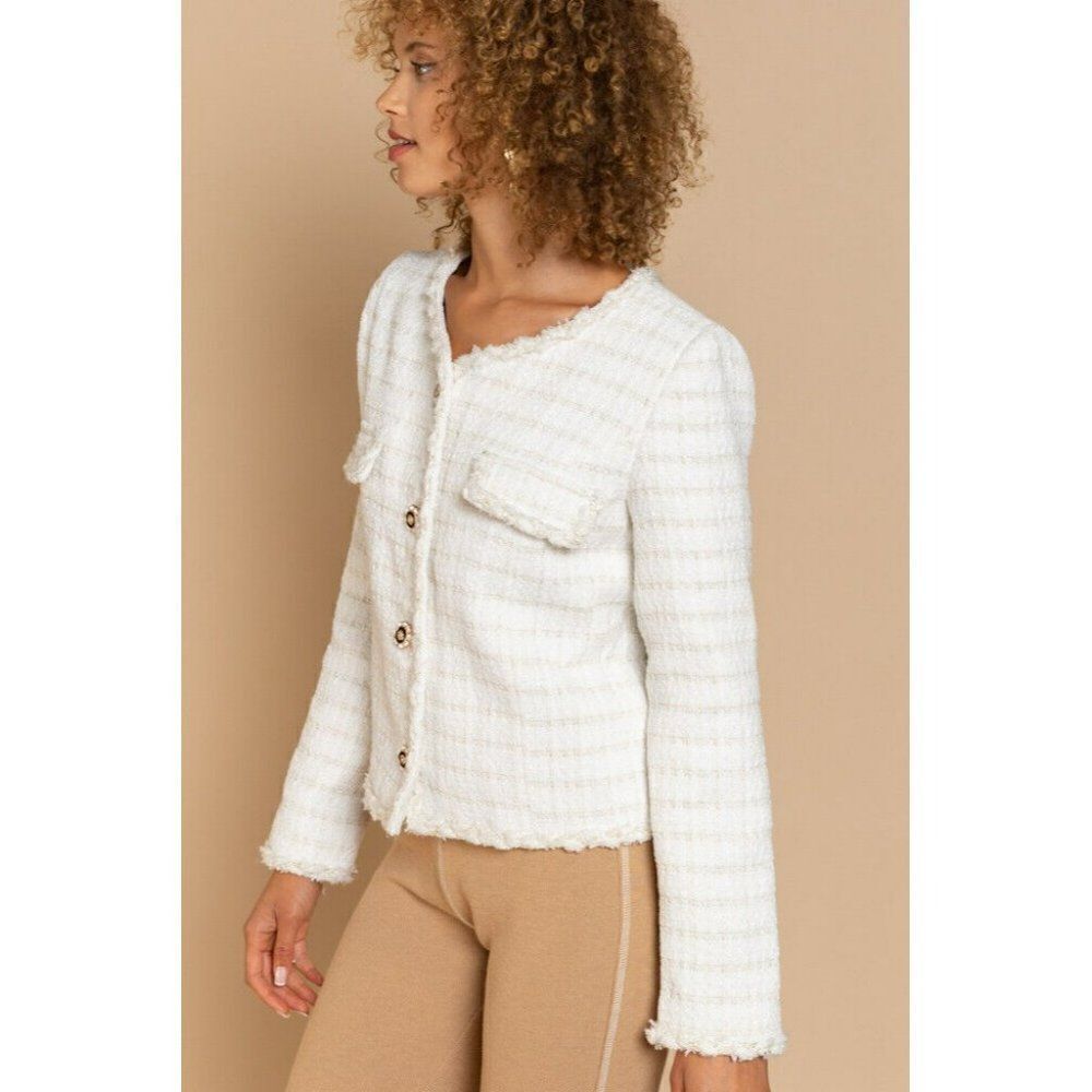POL CLOTHING Luxe Women's Sweater Cardigan White Cream Button Up New FWJ190 - Picture 7 of 9